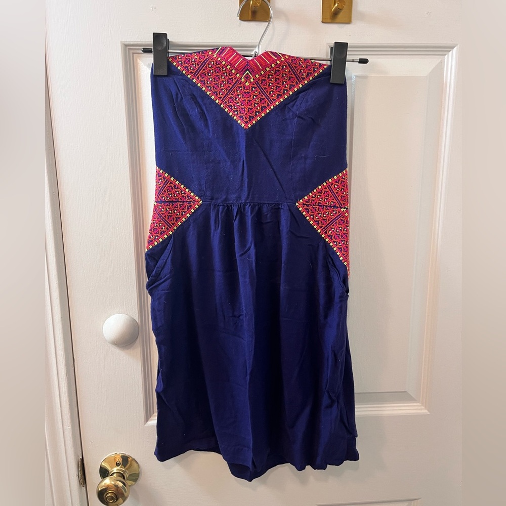 Ecote Strapless Dress - Blue and Pink